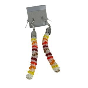 NWT Handmade Yellow Red White Orange Beaded Tribal Native Dangle Earrings
